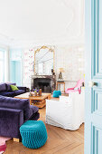Colourful living room in French period building