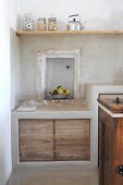 Niche above kitchen base unit in traditional, Mediterranean-style kitchen