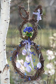 Hanging Easter bunny made of birch wreaths