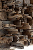 Close-up of artwork made from pieces of driftwood