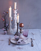 Christmas place setting and candlesticks