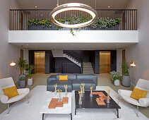 Designer furniture and gallery in modern living room