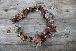 Wreath handmade from horse chestnuts