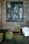 Street art on brick wall in industrial-style living room