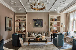 Elegant, symmetrically arranged living room