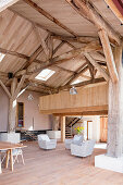 Renovated barn converted into workshop studio with wooden gallery