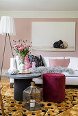 Range of textures in glamorous, feminine living room