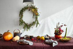 Set table with autumn decoration