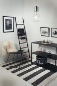 Chair and shelving in black-and-white interior