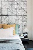 Bed headboard with graphic patterns