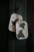Handmade scented wax tablets with dried ivy leaves