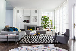 Sophisticated combination of geometric patterns and forms in living room