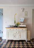 White dresser in kitchen-dining room