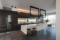 Modern luxury kitchen with marble island counter