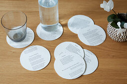 Cut out paper circles used as coasters
