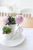 Pink dahlias as a table decoration