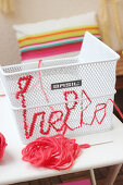 Bicycle basket with DIY embroidery 'hello