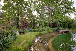 Teich in üppig bewachsenem Garten