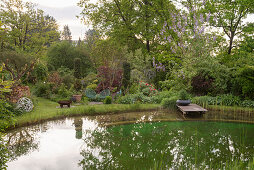 Teich in üppig bewachsenem Garten