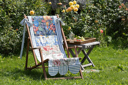 Deck chair with homemade patchwork seat
