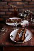 Set Easter table in brown tones