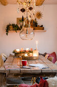 Rustic wooden table with Christmas decorations