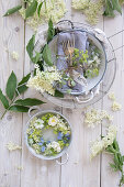 Place setting decorated with elderflowers
