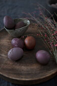 Easter eggs coloured with elderberry juice