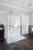 Large shower stall with glass walls