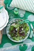 Mixed summer leaf salad with edible flowers