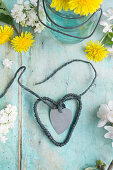 DIY heart made of cord and blued wire