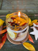 DIY oil lamp with lemons and winter spices