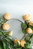 Plate with fresh roses