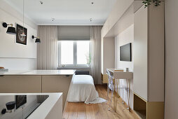 Modernes Studio-Apartment mit integrierter Küche und Schlafbereich
