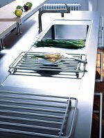 Stainless steel sink in a kitchen