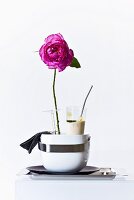 Mozzarella cream and a pink rose
