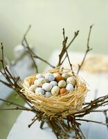 Sweet Easter eggs in a nest