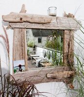 Mirror with driftwood frame
