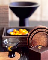 Loquat Martini with a Collection of Japanese Wooden Bowls