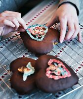 Chocolate-covered gingerbread with nostalgic stickers