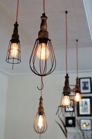 Vintage pendant lamps with various wire lampshades