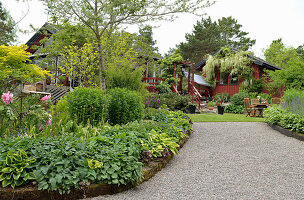 Flowerbeds and a gravel path in the garden