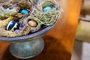 Easter nest of decorative hand-painted eggs