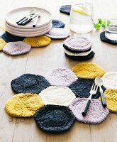 Homemade crocheted place mats made from felting wool