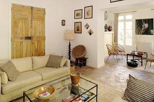 Open-plan Mediterranean living room in beige