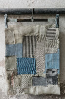 Tapestry made of linen and denim with patchwork design