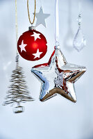 Christmas decorations in silver and red