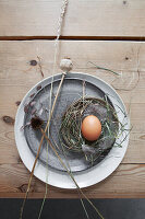Small Easter nest with dried grasses and poppy seed heads