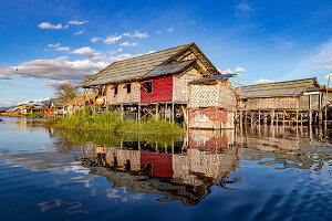 Traditional stilt house at Inle Lake in Myanmar in the Shan State of former Burma