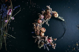 Autumn wreath made from dried flowers